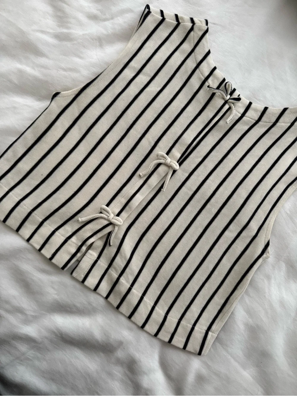 Zara Cream and Black Striped Cropped Knit Tank